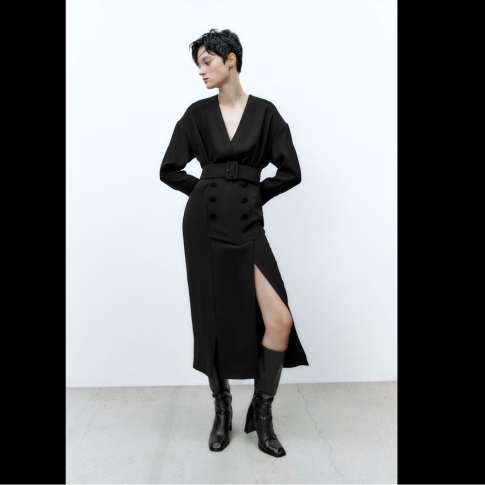 Zara Black belted midi dress xl